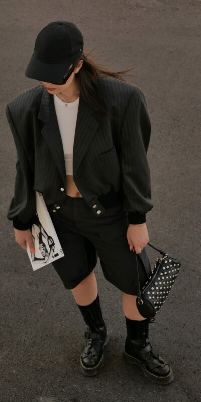 Grey Striped Bomber Blazer