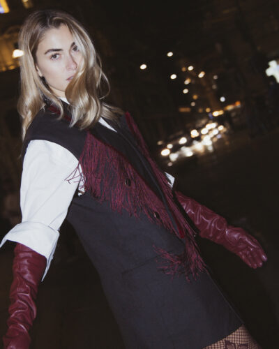 Grey Vest - Burgundy Fringes