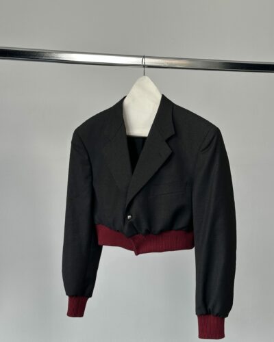 Grey - Burgundy Bomber Blazer
