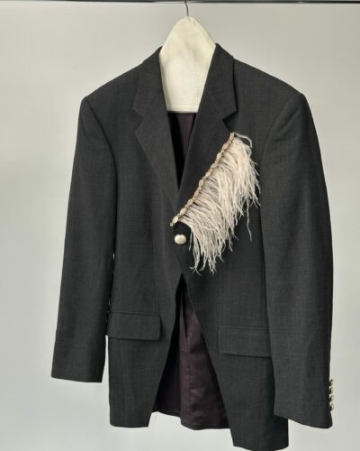 Grey Blazer Pink Feathers