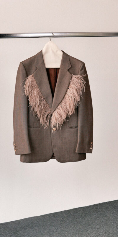 Brown Blazer With Removable Feathers