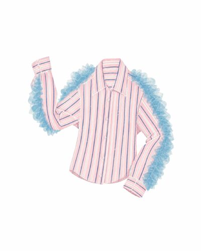 Baby Pink Shirt - Baby Blue Tulle - STRIPED PINK, ONE-SIZE