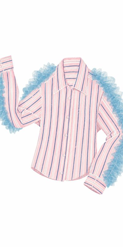 Baby Pink Shirt - Baby Blue Tulle - STRIPED PINK, ONE-SIZE