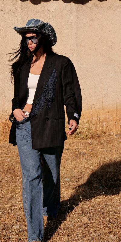 Navy Blue Double-Breasted Blazer - Fringes