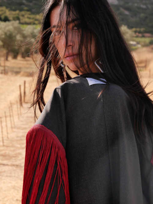 Grey Blazer - Burgundy Fringes - Image 4
