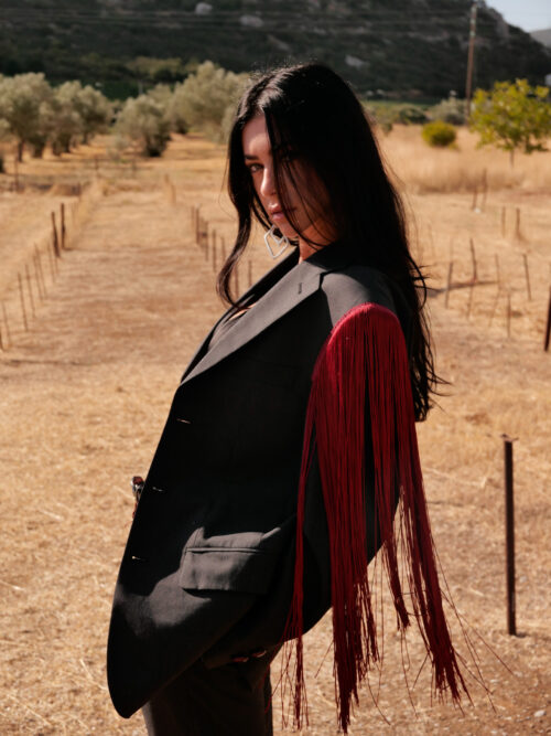 Grey Blazer - Burgundy Fringes - Image 3