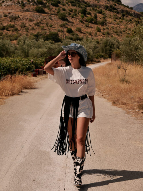 Unisex Oversized Cow Print T-Shirt - White - Image 5
