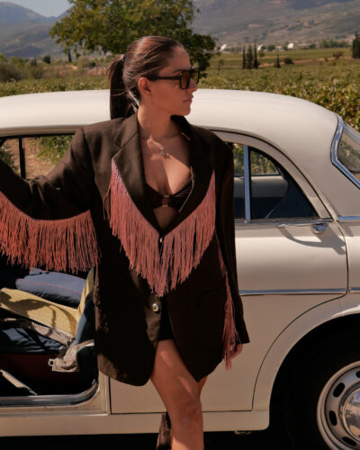 Brown Blazer - Pink Fringes