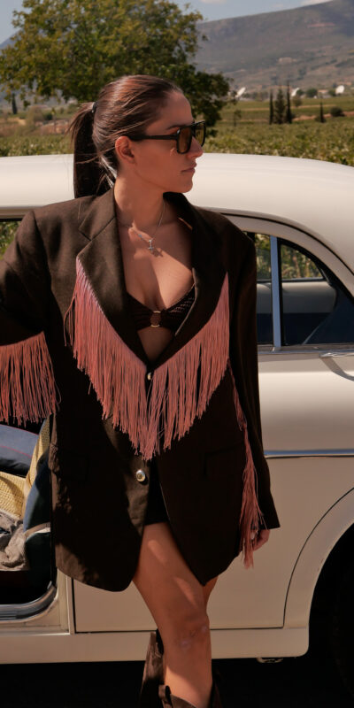 Brown Blazer - Pink Fringes