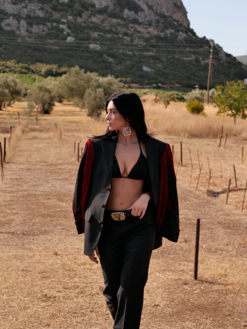 Grey Blazer - Burgundy Fringes - Image 2