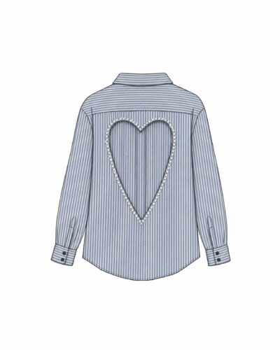 Striped Blue Heart Shirt - Open Back