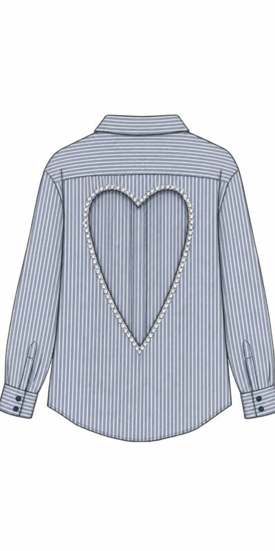 Striped Blue Heart Shirt - Open Back