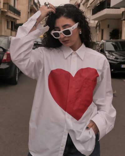 White Heart Shirt with hand-painted red heart front detail