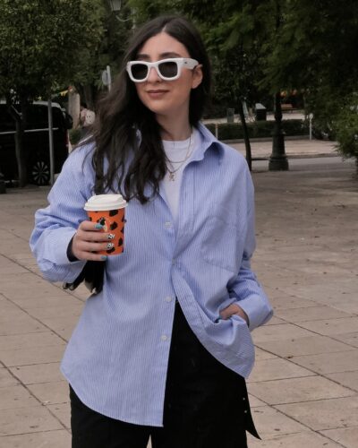 Unisex Talk Shirt in blue stripe with We Have So Much Not To Talk About back print
