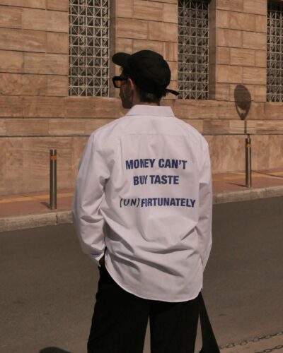 White unisex Taste Shirt with statement back print by Afterparty