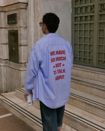 Light blue striped unisex Talk Shirt by Afterparty